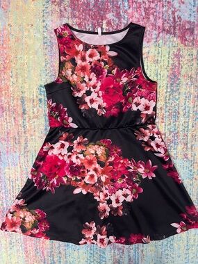 Dots Multicolor Floral Sundress with Black Trim